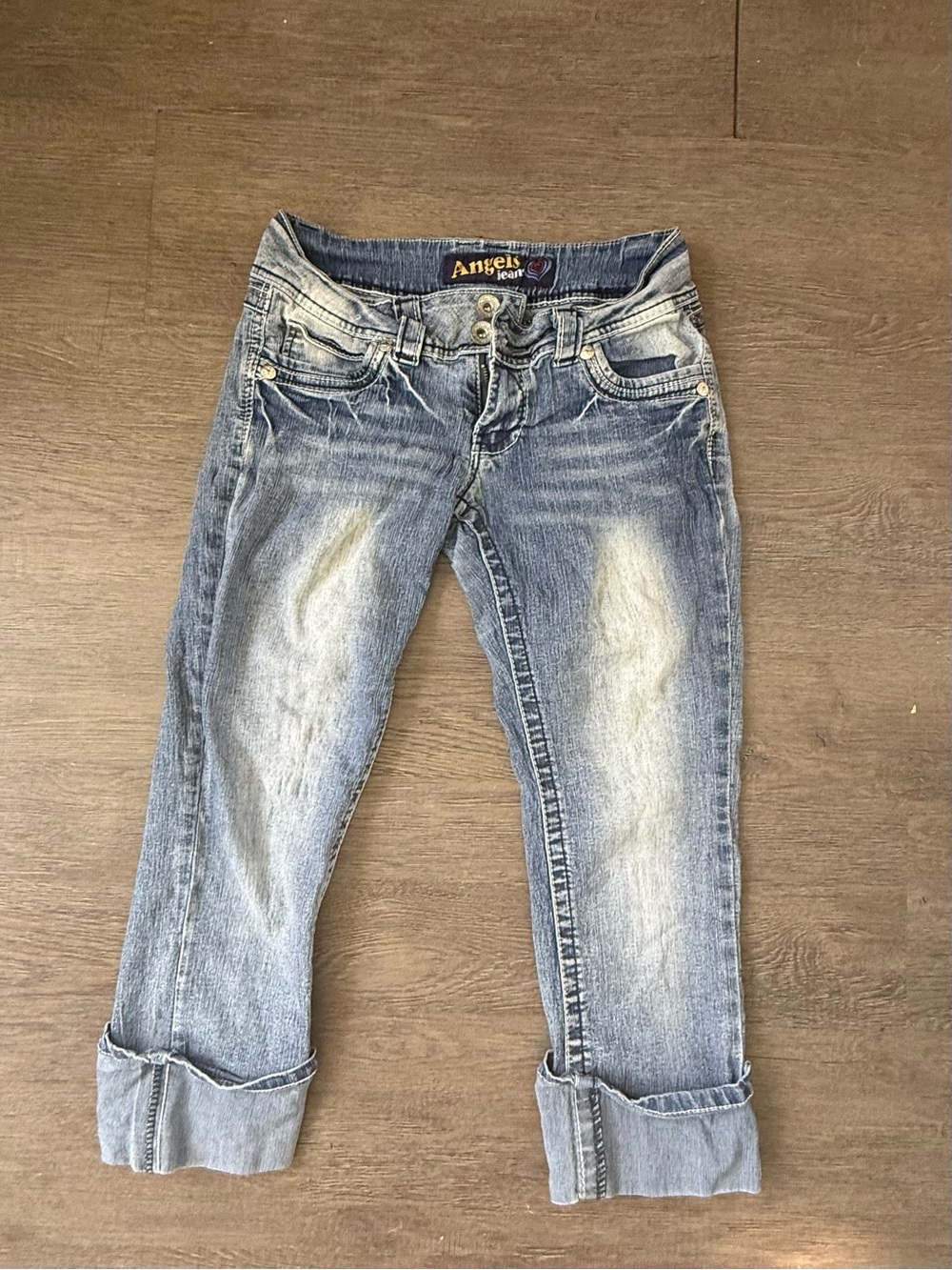 Angels Light Blue Cropped Cuffed Jeans